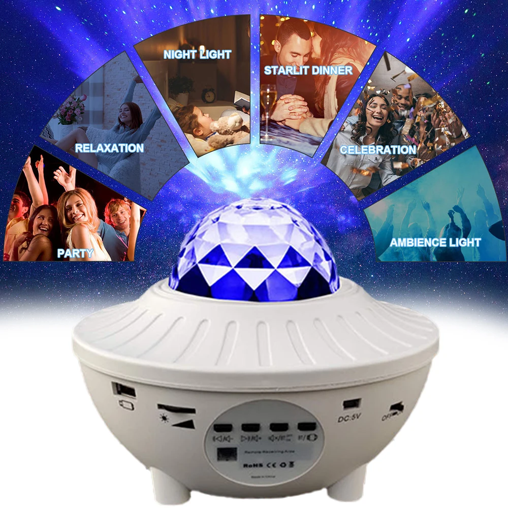 

USB LED Star Sky Projector Star Night Light Projection Ocean Waving Light Bluetooth Projector With Remote Control RGBW Projector