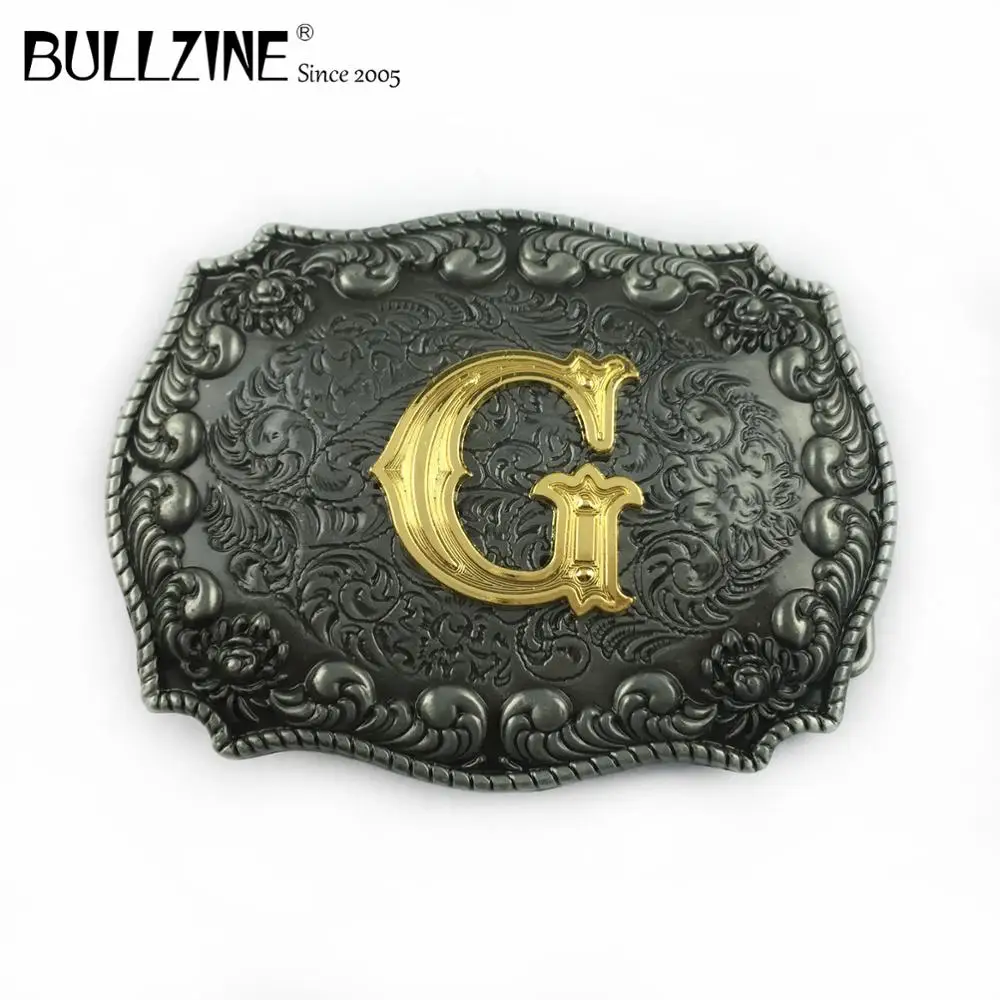 Пряжка для ремня Bullzine с буквой G оловом и золотым покрытием FP-03687-G подходит