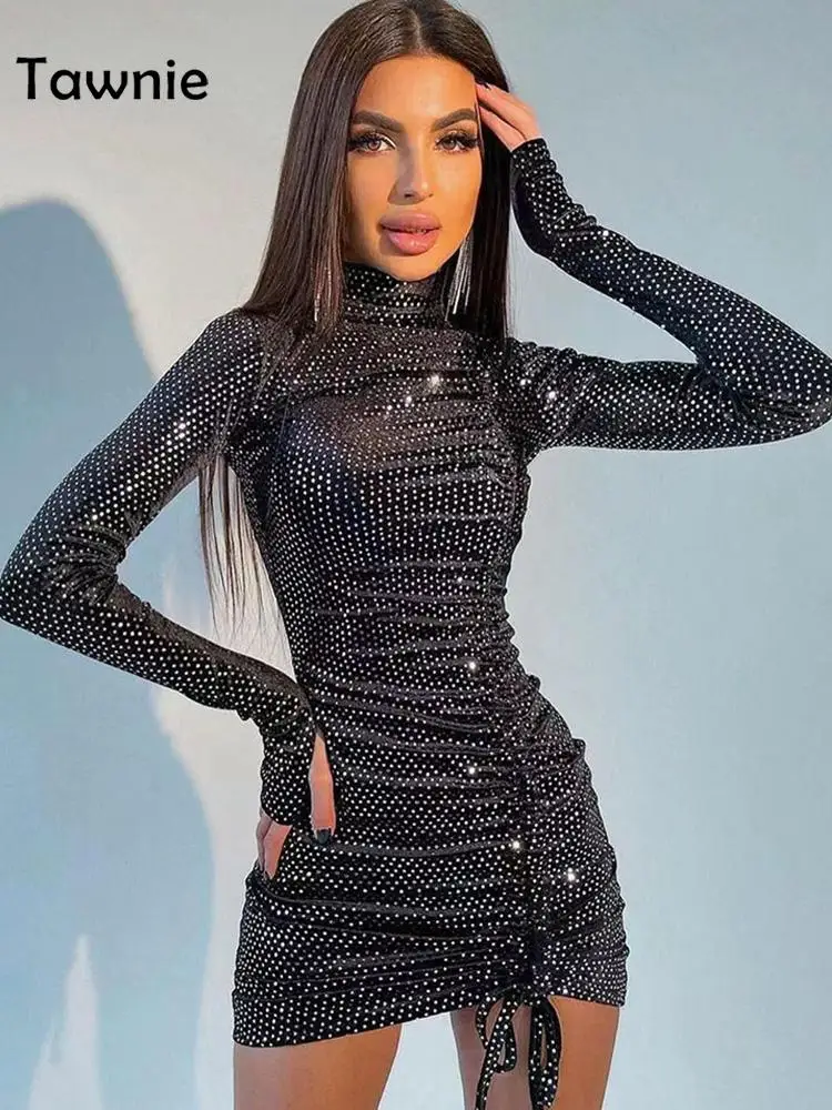 Женское блестящее облегающее мини-платье Tawnie платье с высоким воротником и