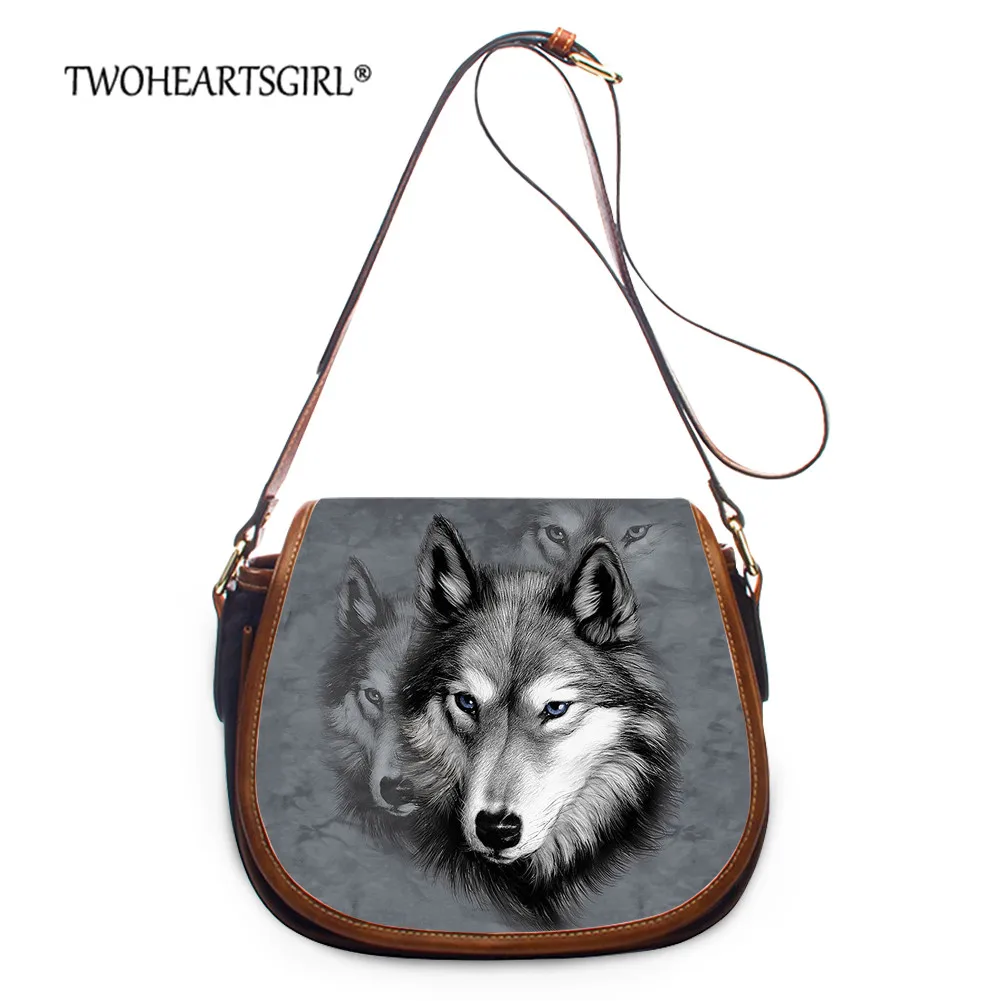 

Twoheartsgirl Animal Messenger Bag Crossbody Bag for Ladies Cool Wolf Printed Women Shoulder Saddle Bag Casual Top-handle Bags