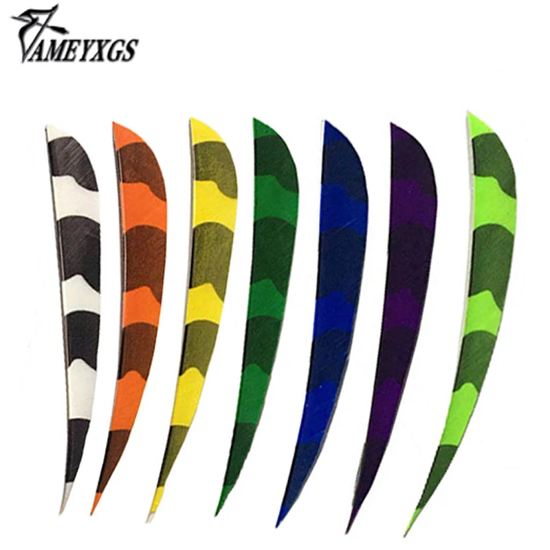 

100pcs 5 inch Hunting Arrow Feather Stripe Parabolic Shape Turkey Vanes Archery Wood Bamboo Arrow Right Wing Natural Fletched 5"
