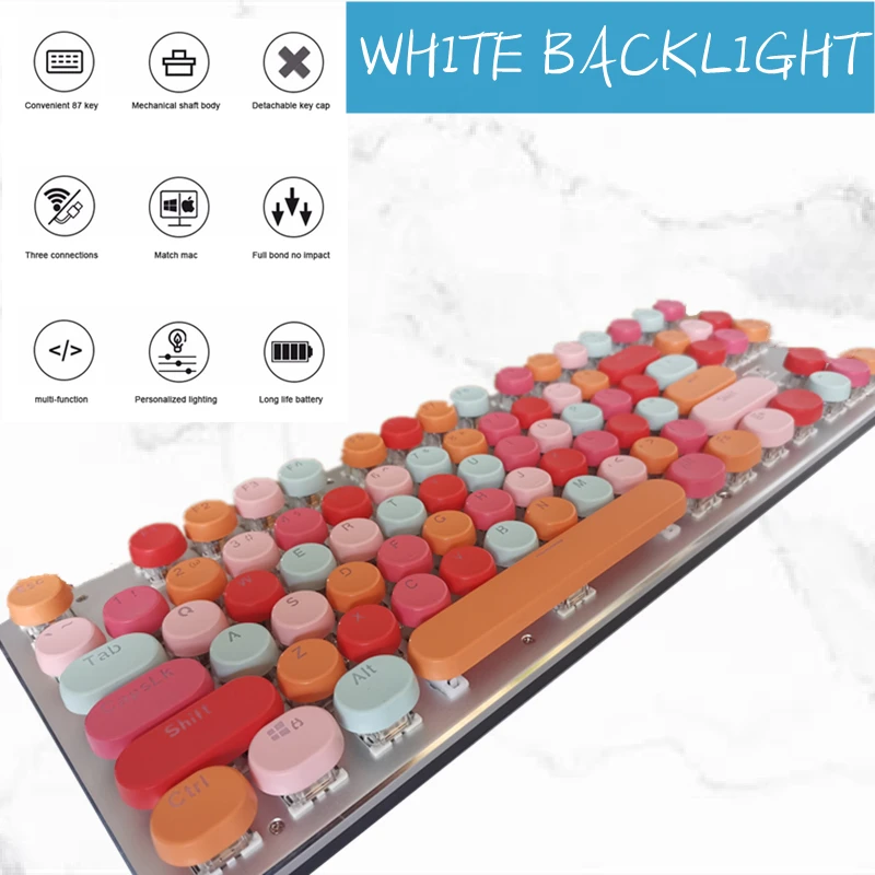 mechanical wireless gaming keyboard backlit rechargeable keyboard 87 blue switch for game pc laptop tablet bluetooth compatible free global shipping