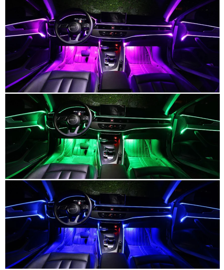

6 in 1 RGB LED Atmosphere Car Light Interior Ambient Light Fiber Optic Strips Light by App Control DIY Music 8M Fiber Optic Band