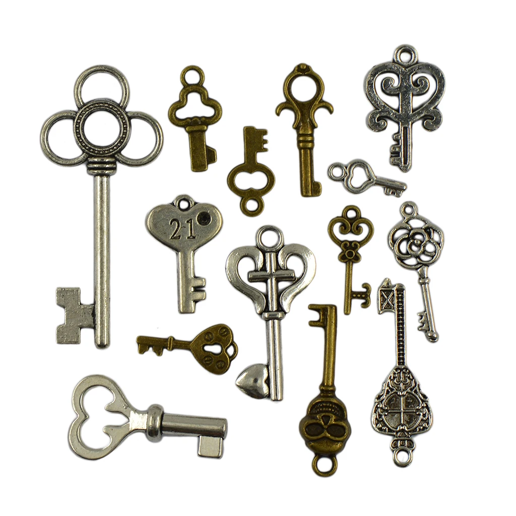 

lot of 60pcs Assorted randomly mixed 42+ styles Vintage Bronze and retro Silver skeleton Key Charms dangle Jewelry Making