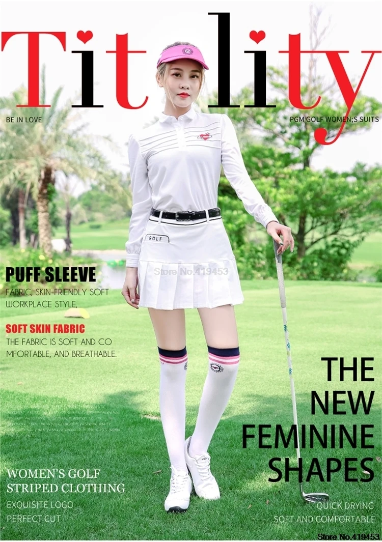 Pgm Golf женский комплект одежды, женский костюм для гольфа/тенниса, рубашки с воротником и длинными рукавами, плиссированные безопасные юбки, быстросохнущие юбки, набор D0495