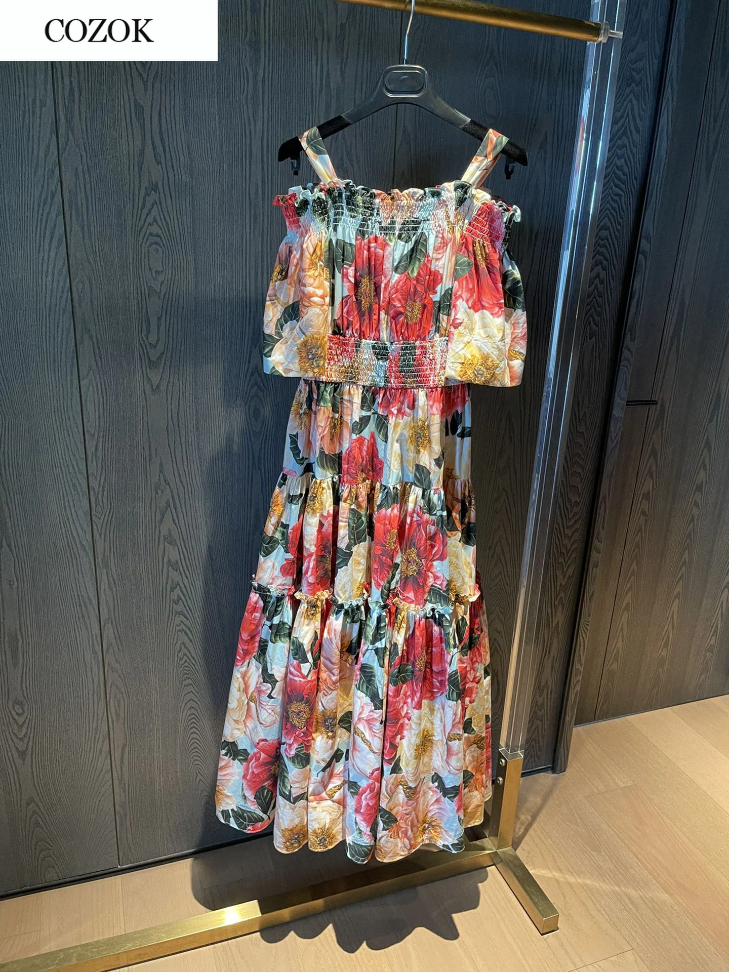 

2021 new women fashion short-sleeved tube top long waistband print dress