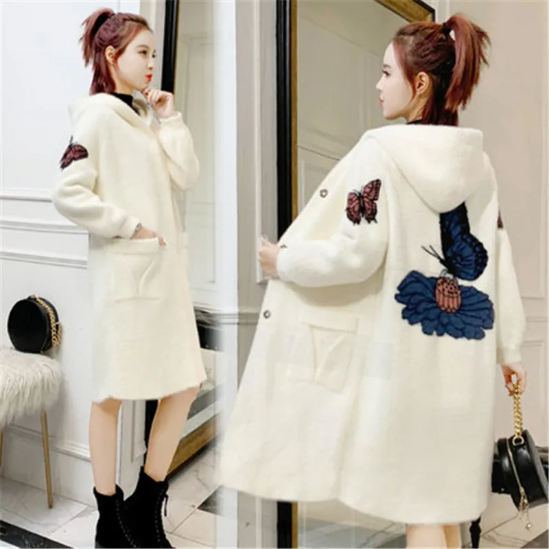 Женский длинный кардиган из искусственной норки и кашемира свободная Толстая