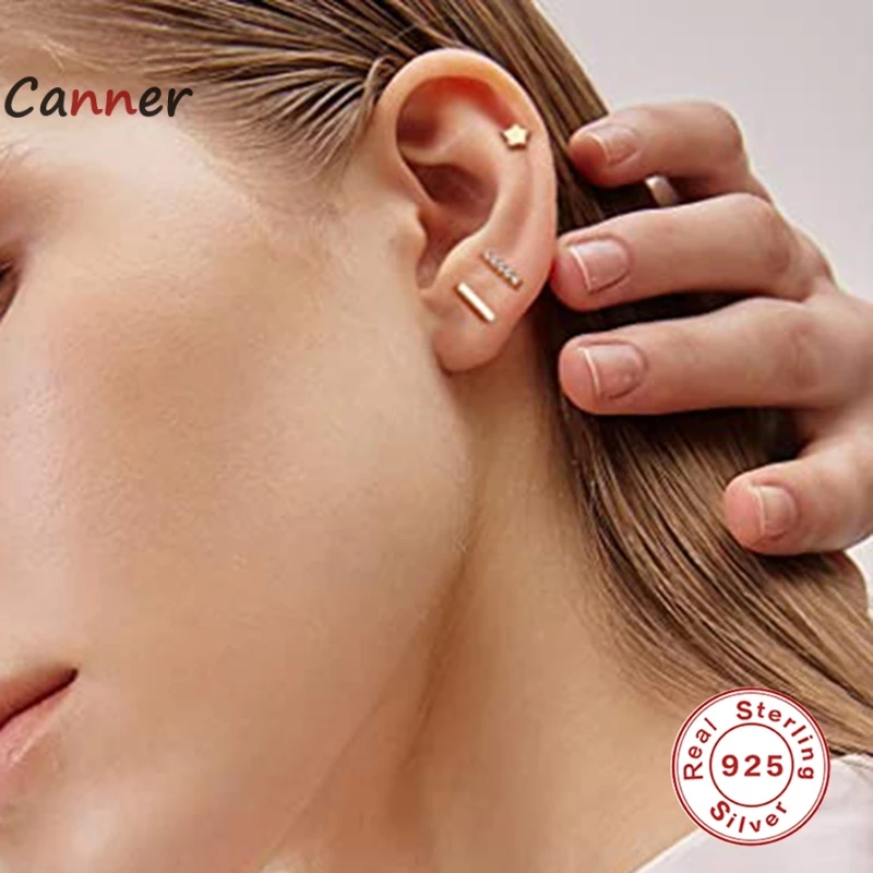 

Canner 3pcs 925 Sterling Silver Stud Earring Cute Five-pointed Star Straight Diamond Zircon Earrings For Women Jewelry orecchini