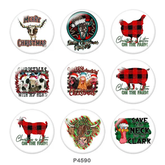

Christmas animal Cows 12mm/18mm/20mm/25mm/30mm Round glass cabochon flat back Making findings snap button jewelry P4590