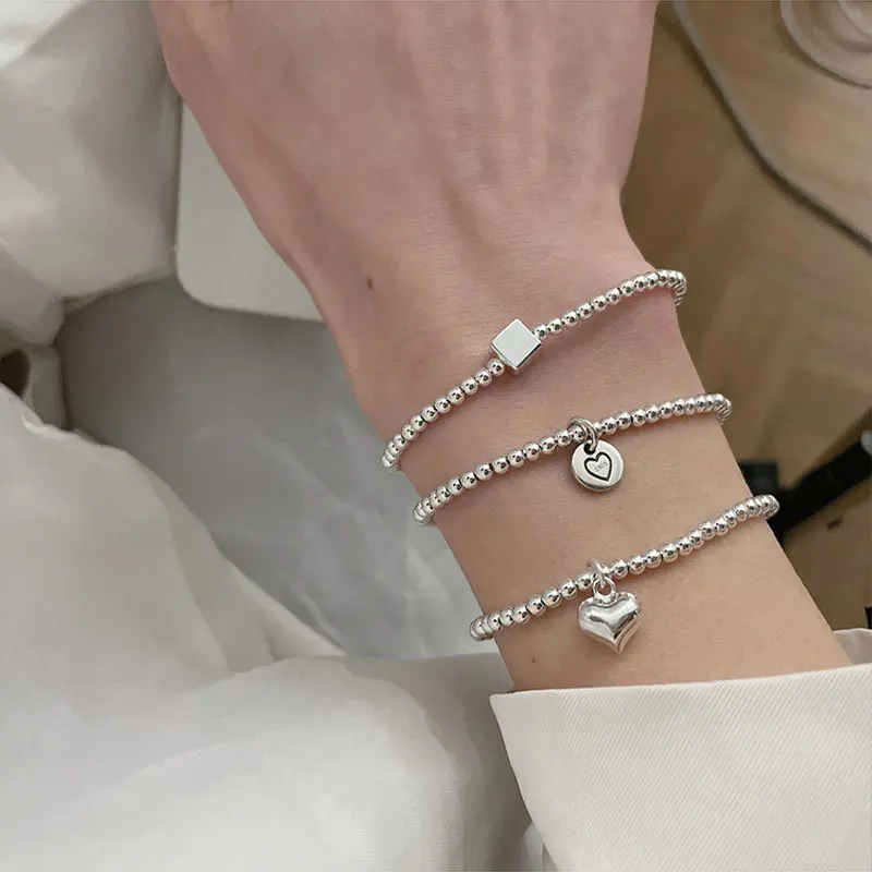 

Korea Sterling Silver Beaded Smiling Face Love Bracelet Girls Simple Ins Cold Style 2021 New Jewelry