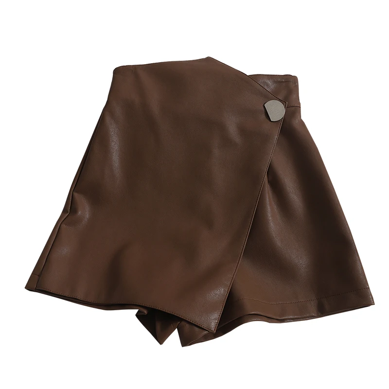 

Женские Асимметричные шорты из ПУ кожи, с высокой талией