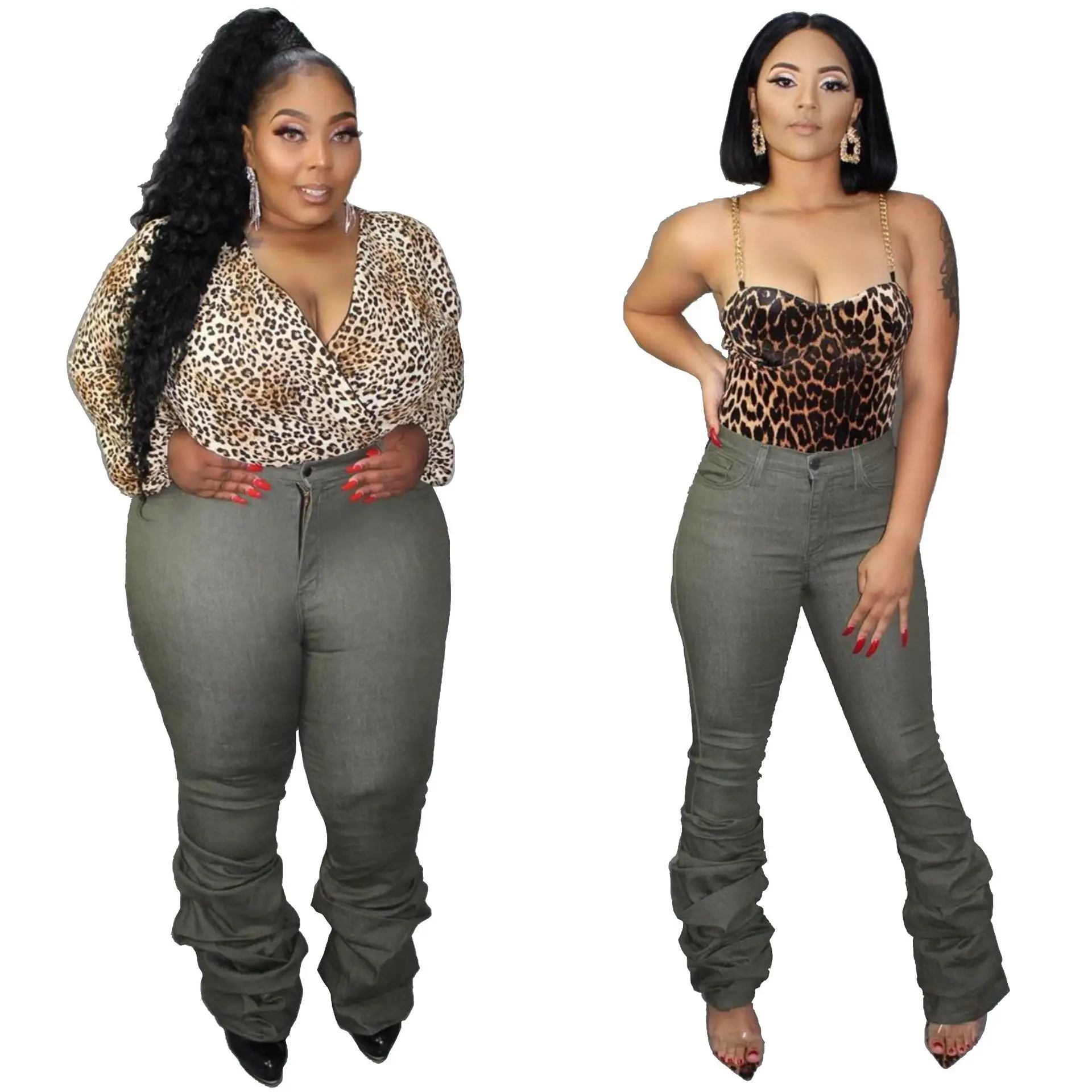 

Wholesale Fashion Retro High Waist Button Fly Striaght Long Pants 2020 Hot Sale Streetwear Women Pocket Ruffles Side Trousers