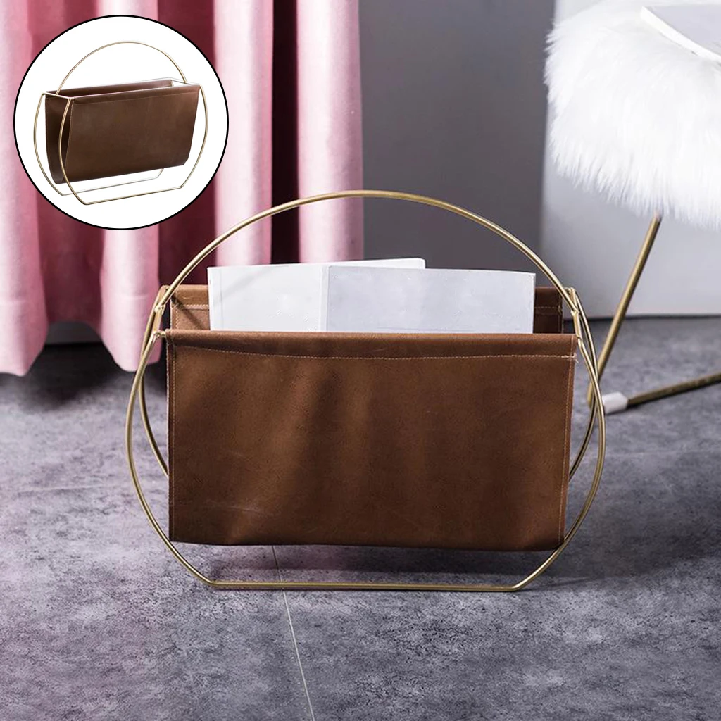 

Decorative Magazine Rack Leather Metal Newspaper Holder Mails Organizer Cafe