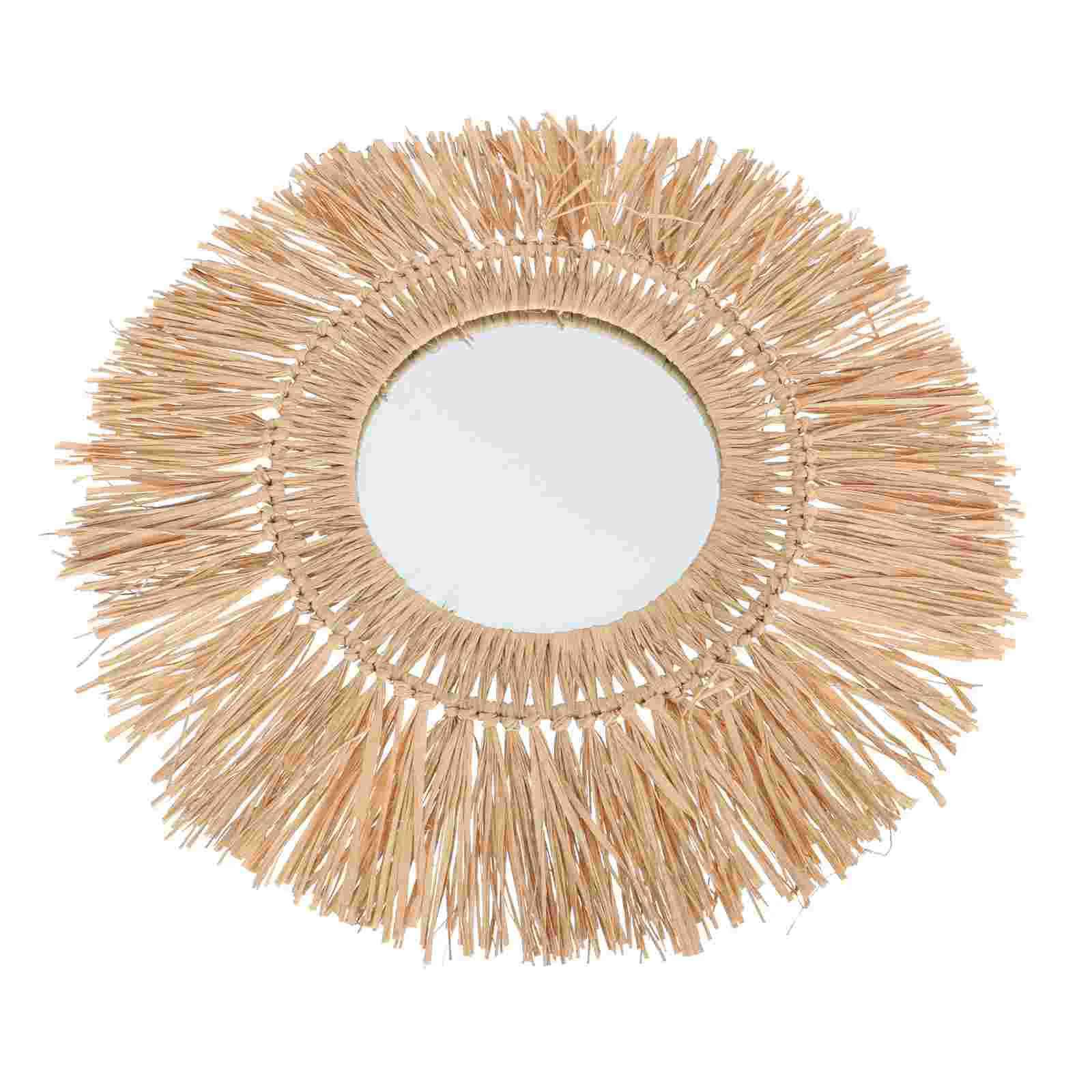 

1Pc Straw Braid Mirror Makeup Mirror Wall Hanging Mirror Innovative Art Decoration