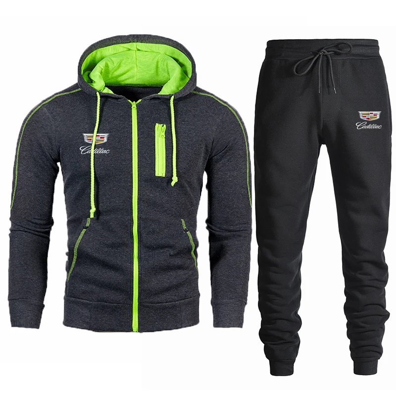 

2021 new Cadillac car logo pocket zipper sweatshirt casual and comfortable printed hoodie + trousers suit for men and women