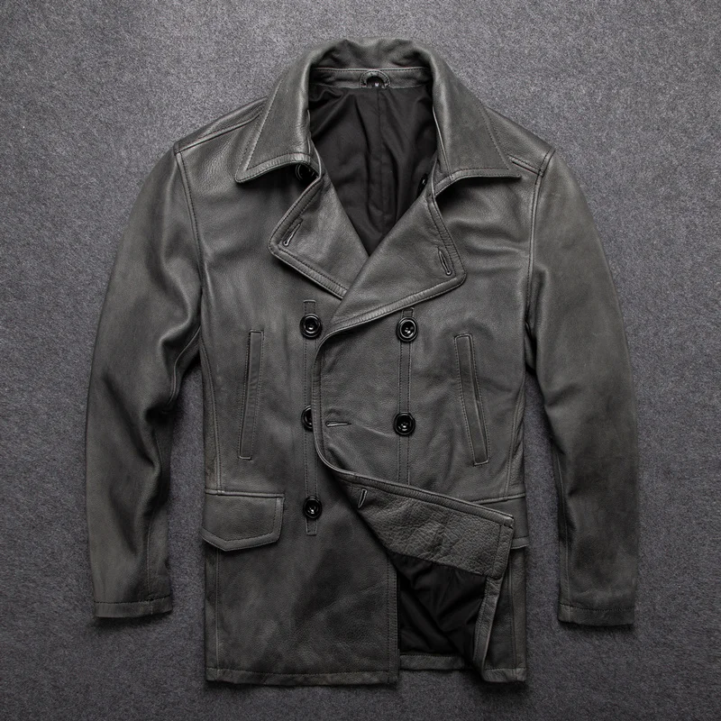 

Мужская винтажная куртка GU.SEEMIO из воловьей кожи, Ветровка из натуральной кожи, потертая серая моторная одежда, ветровка