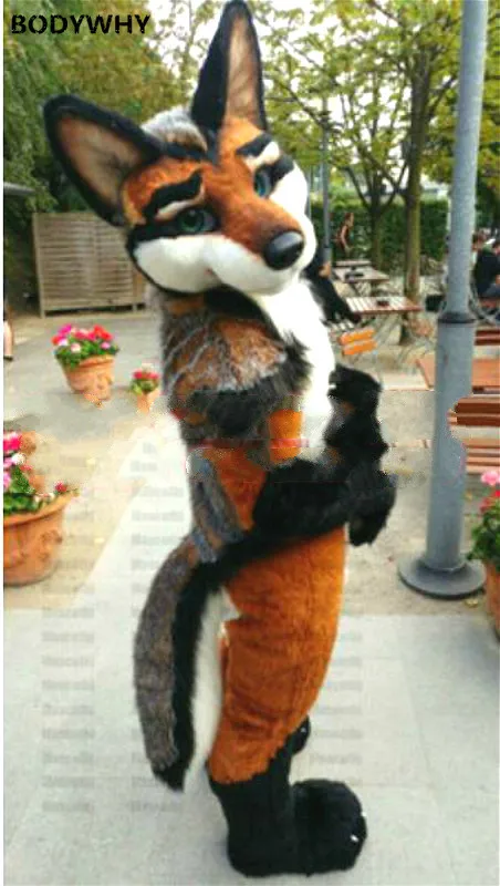 Хэллоуин длинный мех волка собака Fursuit пушистый костюм талисмана Косплэй