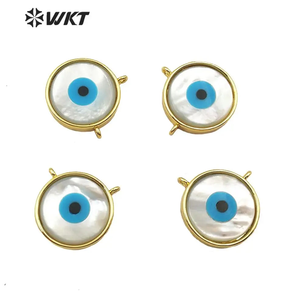 

WT-JP181 WKT Natural Shell Pendant Gold Electroplated Round Shape Shell Evil Eye Charm Pendant Trendy Pendant Jewelry Finding