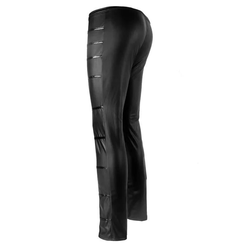 

2020 New Fashion Men's Stretch Tight PU Leather Pants Gothic Black Slim Trousers Leather Biker Pants