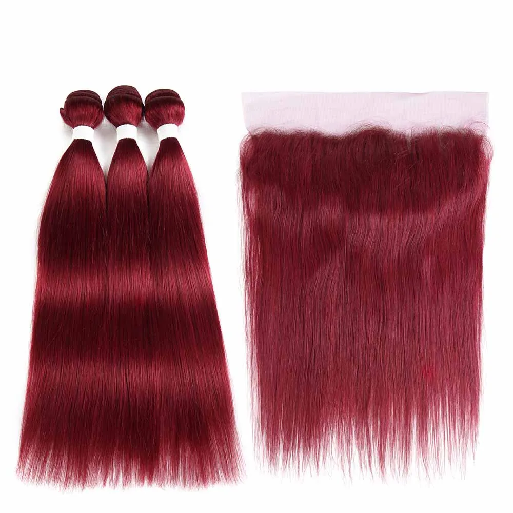 Burgundy Euphoria красные цветные пряди с фронтальной бордовой/99j бразильские прямые человеческие волосы с пучком волосы remy - Цвет: Burgundy