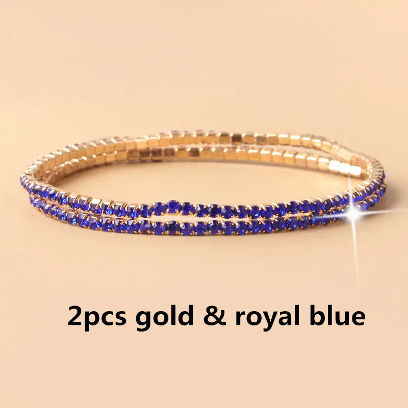 2pcs gold royalblue 1-2 шт набор циркониевый регулируемый браслет для женщин шариковая направляющая Кристалл CZ золото/серебро цвет ювелирные изделия Pulseira Feminina - Окраска металла: 2pcs gold royalblue