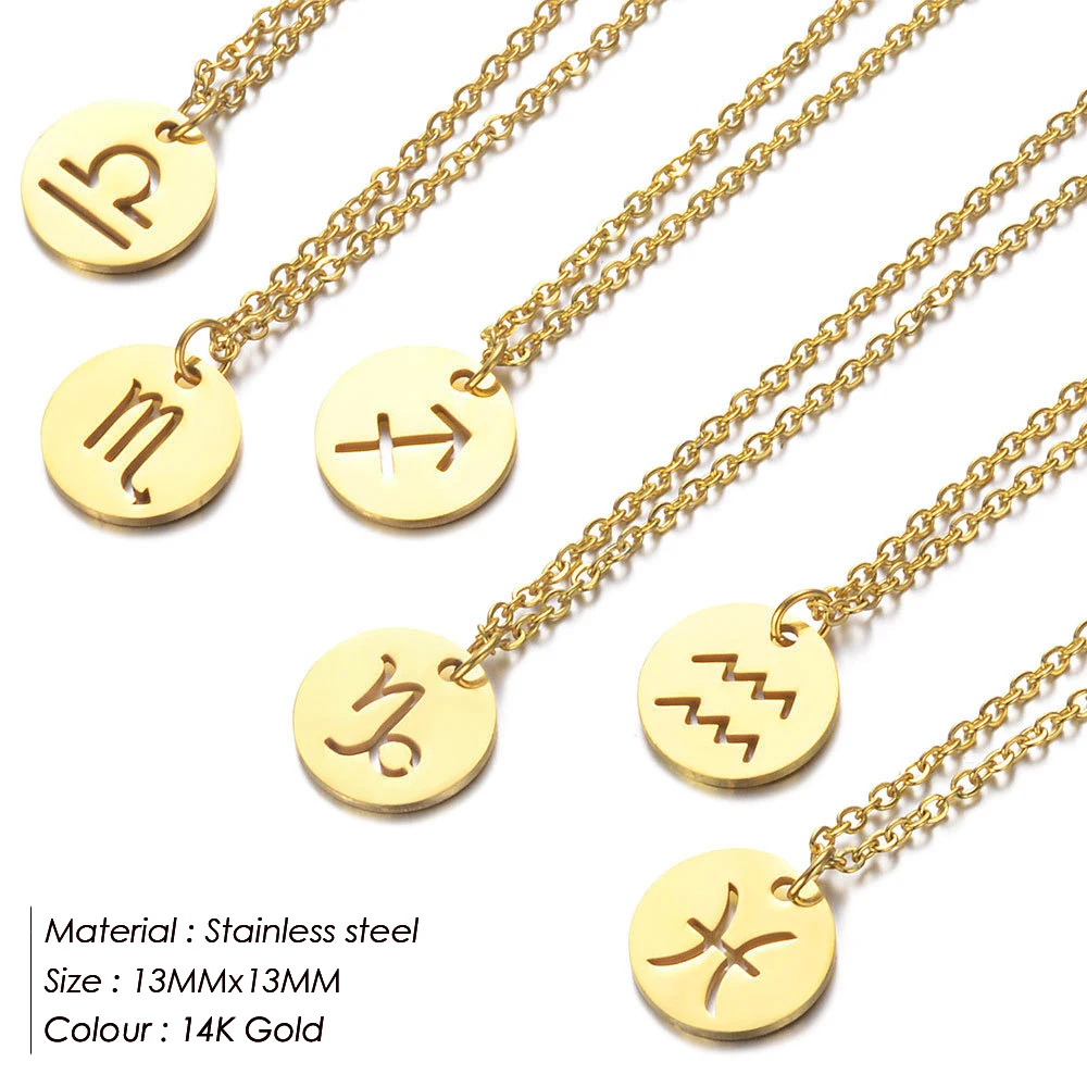 eManco Women 12 Horoscope Zodiac Sign Gold Pendant Necklace Aries Leo Constellations Jewelry Kids Christmas Gifts | Украшения и