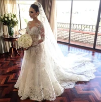 vestidos de noiva 2021 elegant a line long sleeve wedding dress tulle appliques beaded princess lace wedding gown robe de mariee