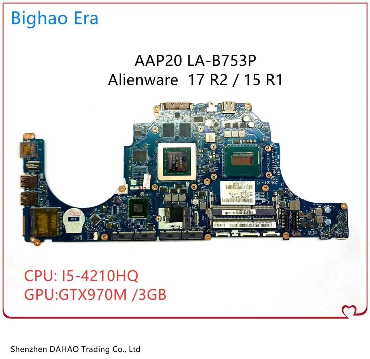 

AAP20 LA-B753P For DELL Alienware 15 R1 17 R2 Laptop Motherboard CN-00C5MH 00C5MH With i5-4210HQ GTX970M 3GB-GPU 100% Fully Test
