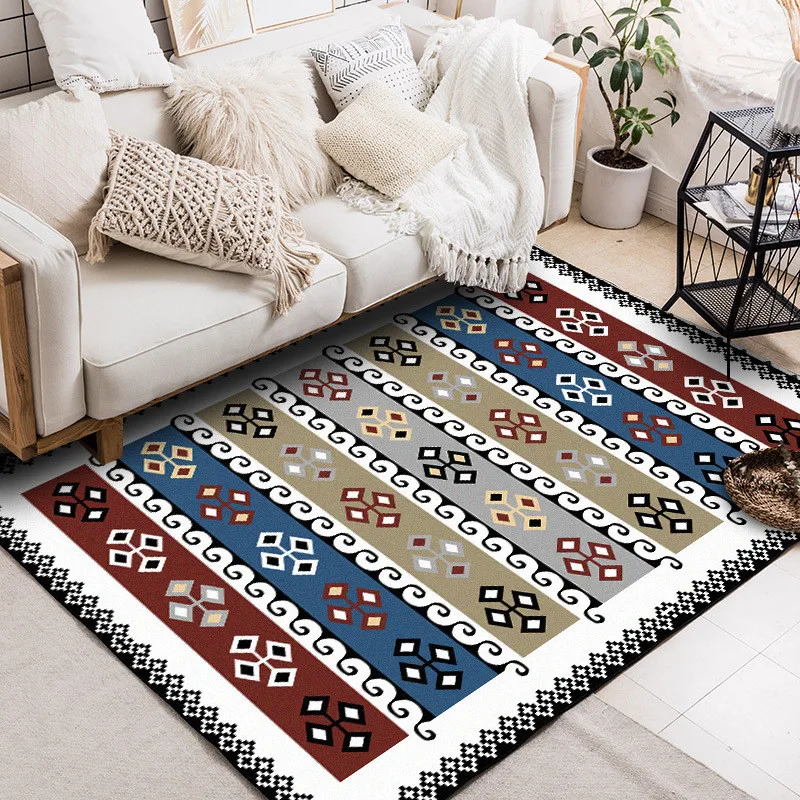 

Morocco Ethnic Style Fashion Mediterranean Carpet Geometric Non-slip Diamond Mosaic Carpet Living Room Bedroom Bed Blanket Bath