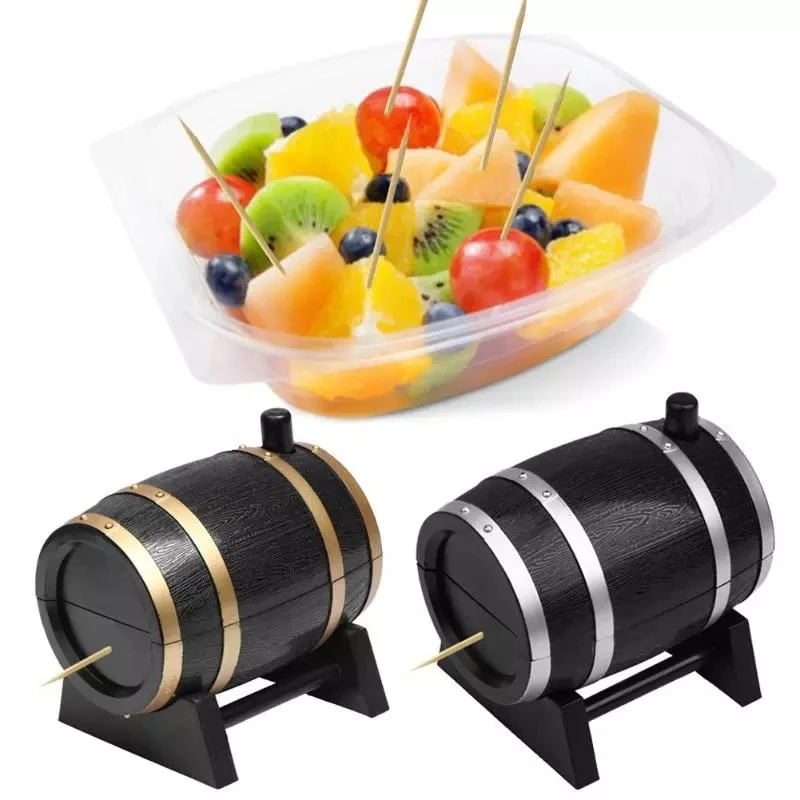 

2021 new fashion creative plastic wine barrel automatic toothpick box container dispenser