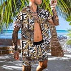 Мужской пляжный костюм, повседневный комплект из шорт и рубашки с коротким рукавом и гавайским цветочным принтом, лето 2021