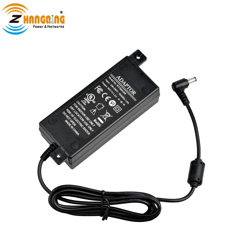 Блок питания для инжекторов PoE 56 В 60 Вт с разъемом 2 1 мм утверждением UL и FCC шнур на