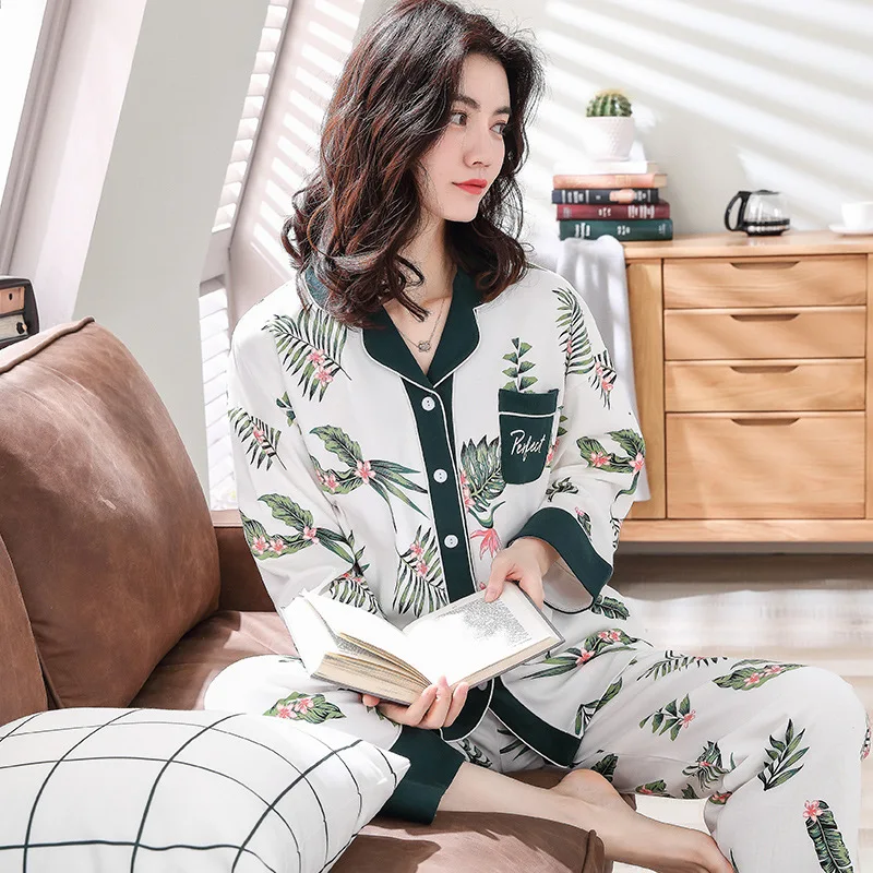 Осенняя новинка пижама с длинными рукавами Женский хлопковый кардиган Милый