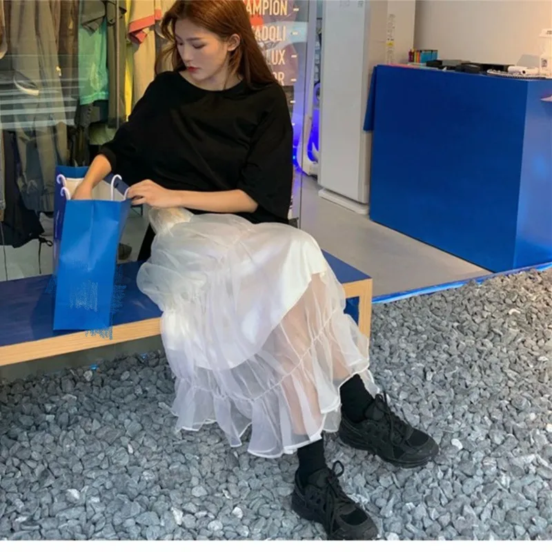 

Mesh Skirt 2021 Autumn Spring New High Waist Slim Temperament Mid-Length Korean Style Fashion Women's Skirt