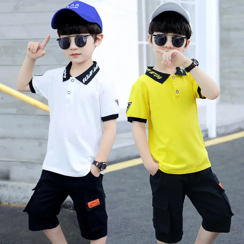 Модная детская одежда для мальчиков-подростков рубашка-поло с коротким рукавом +