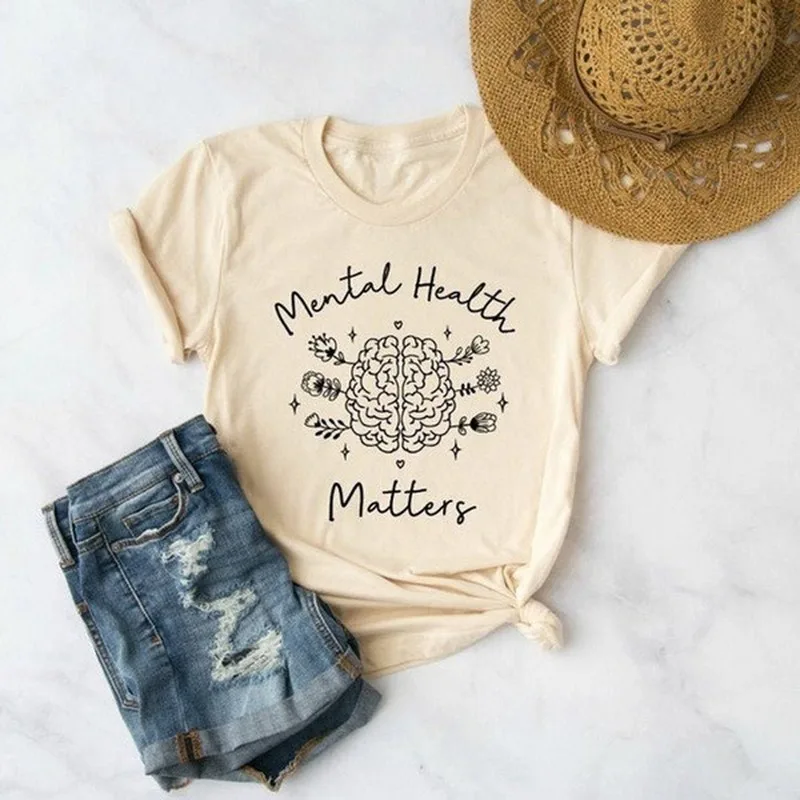 

Mental Health Matters Print T Shirt Women Short Sleeve O Neck Loose Tshirt Summer Women Tee Shirt Tops Camisetas Mujer