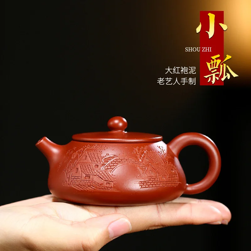 

Пурпурный глиняный горшок Yixing, чайник Master Wang Ting, полуручной, небольшой объем, каменный ковш, сырой руды, грязь Dahongpao