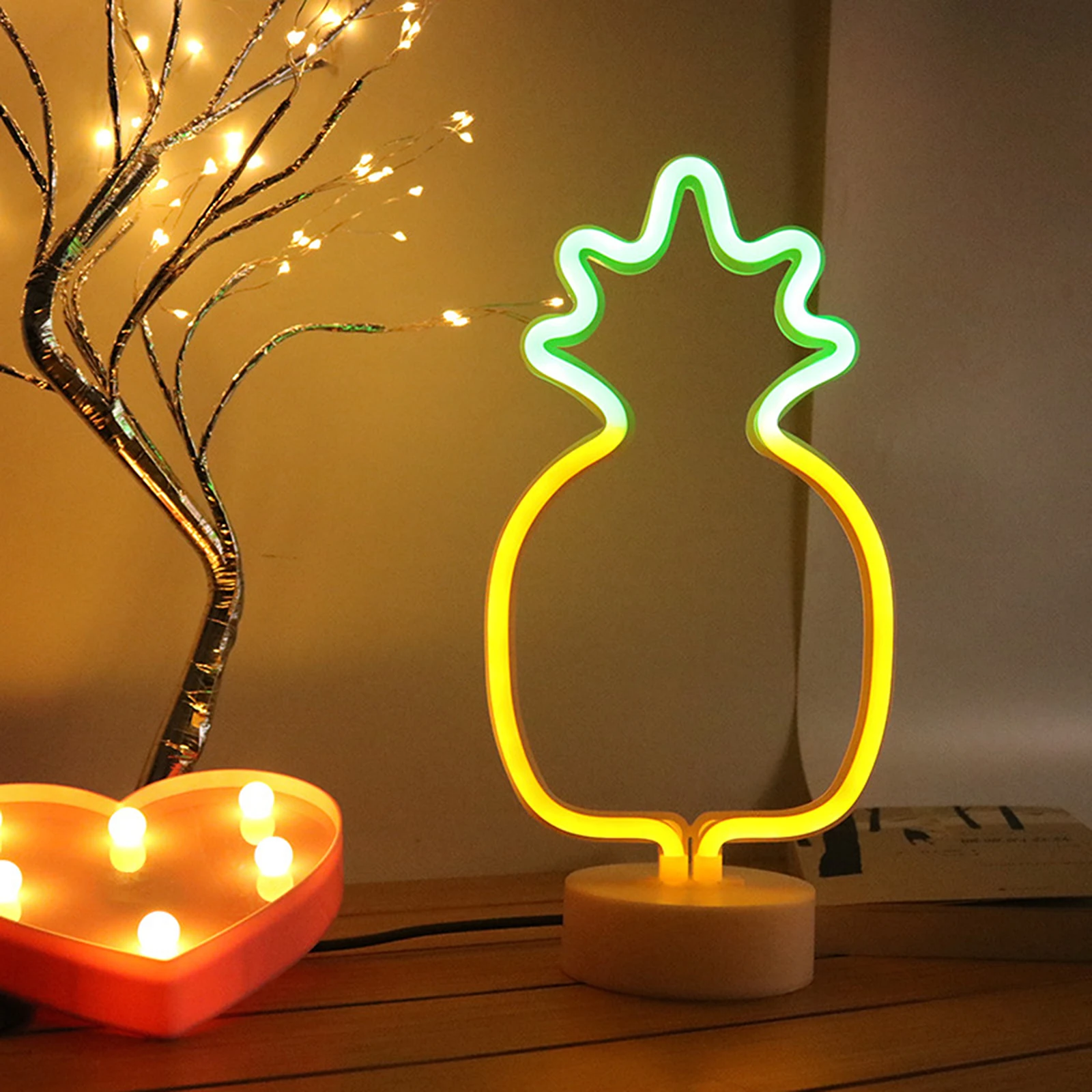 USB LED Neon Sign Light Holiday Night Lamp Xmas Party Wedding Decoration Night Light Home Gift Pineapple Heart Neon Light