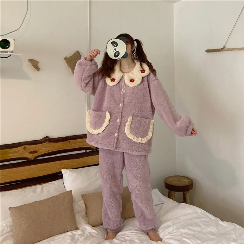Пижама женская зимняя Новинка милый кардиган в Корейском стиле пижама свободная