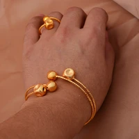 ethiopian gold bangle for women wedding bride bracelets gold color jewelry with ring middle east african bride gifts