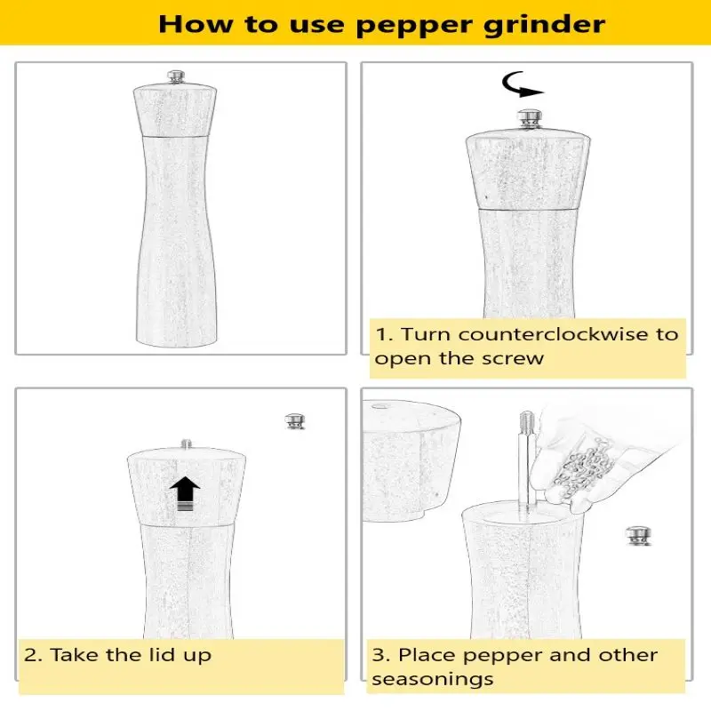 

1pcs Salt And Pepper Mill, High Quality Solid Wood Pepper Mill With Strong Adjustable Ceramic Grinder Kitchen Tools Dropshipping