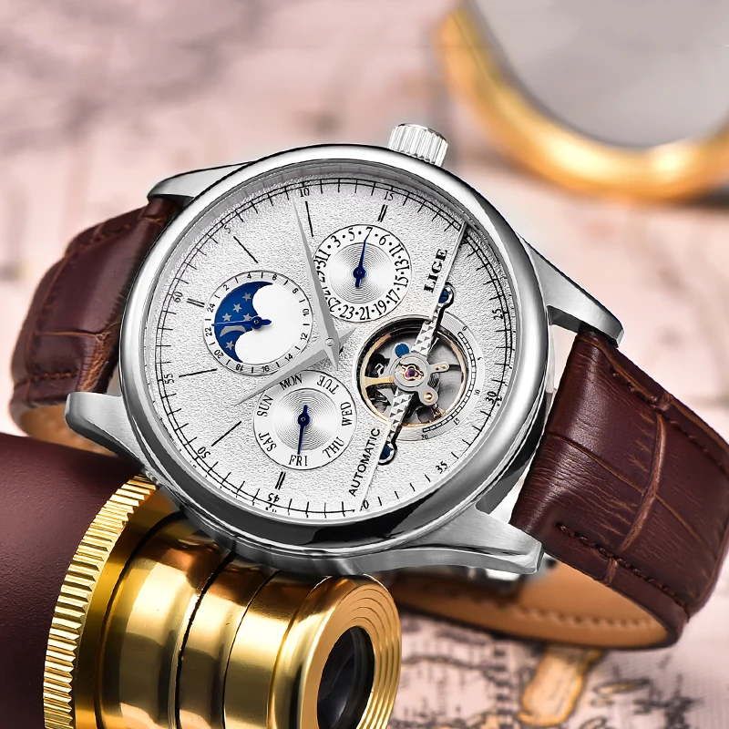 2020 LIGE брендовые модные серебряные мужские механические часы автоматические