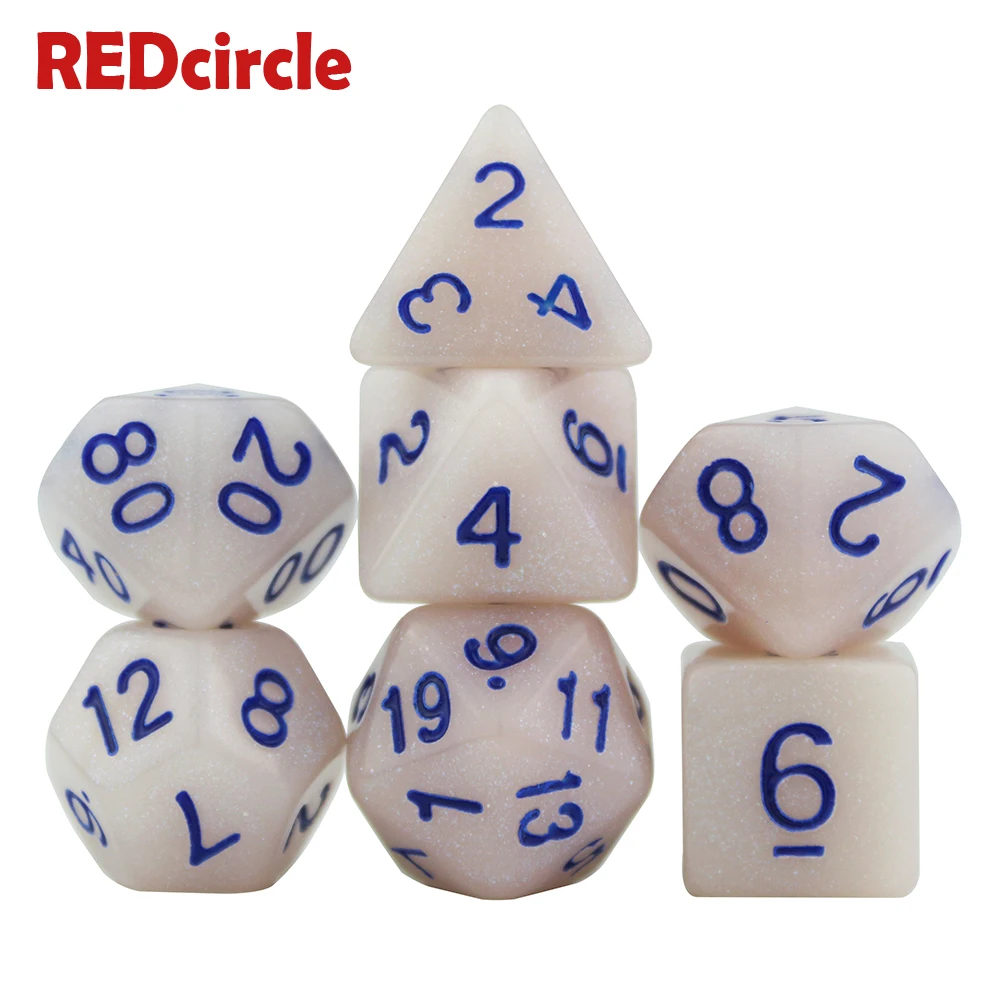 Уникальный и блестящий 7 шт./компл. набор костей для ролевых игр D4 D6 D8 D10 % D12 D20 TRPG DnD