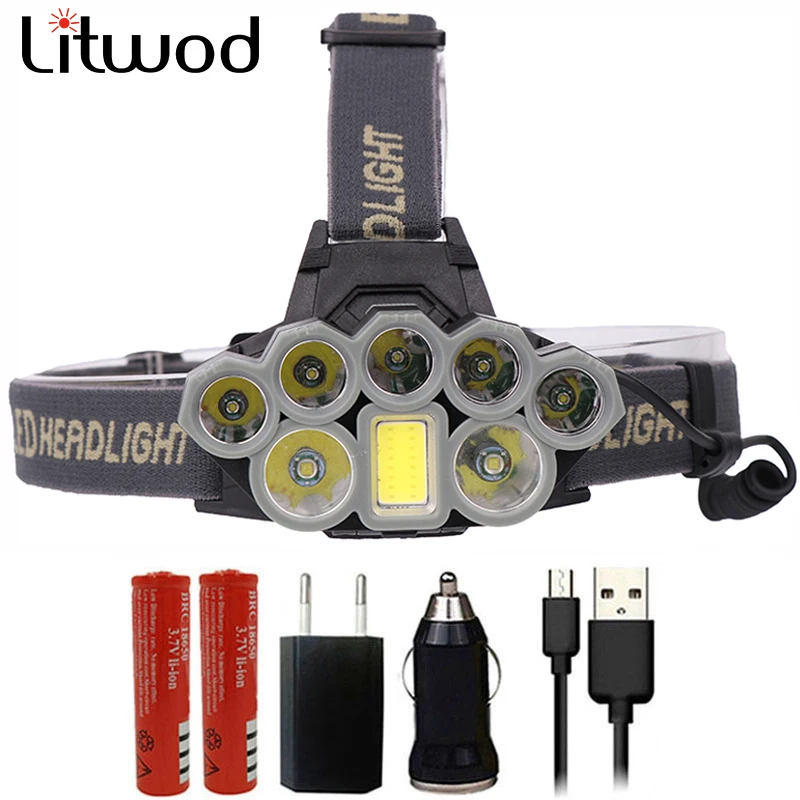 Светодиодный головной фонарь Litwod Z20 4108 с зарядкой Micro USB Головной 2 * T6 + 5 XPE COB