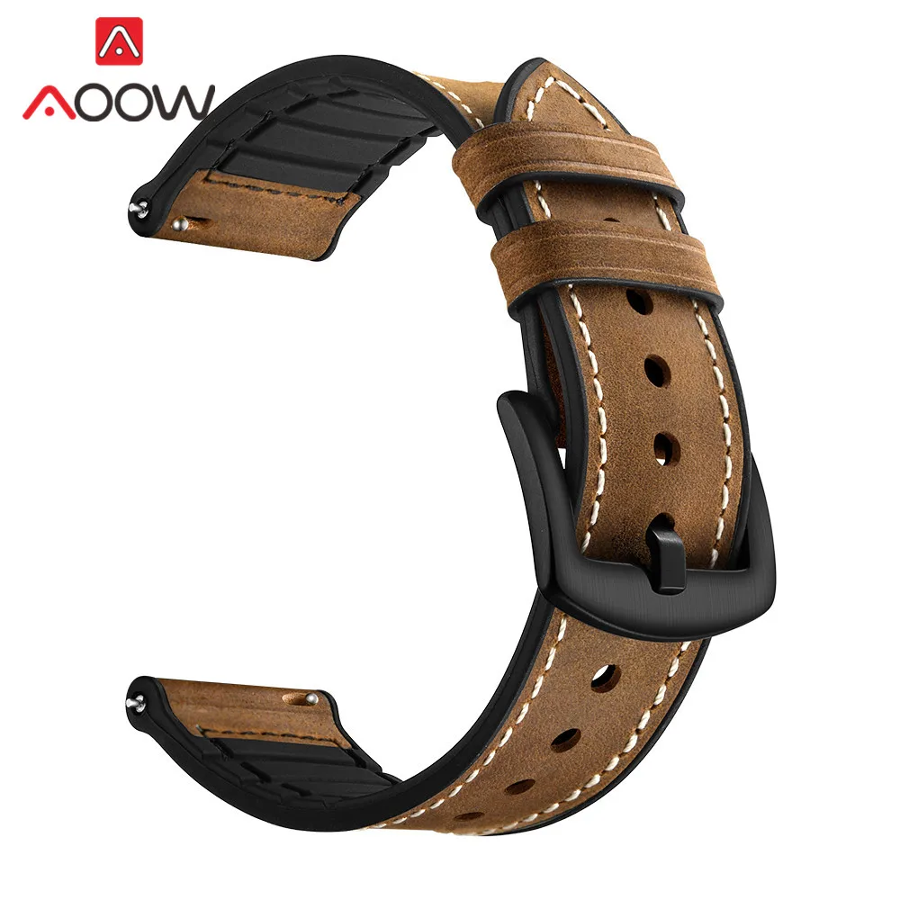 Brown Ремешок из натуральной кожи для huawei Watch GT 46 мм Honor Magic Watch ремешок браслет камуфляжная черная Пряжка для samsung gear S3 - Цвет ремешка: Brown