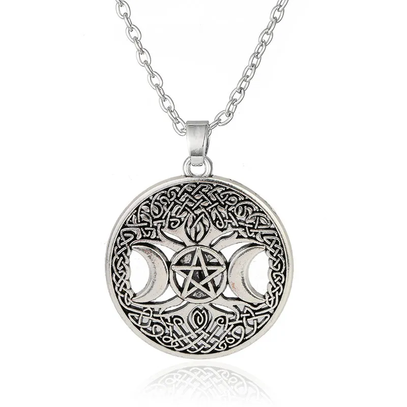 

Vintage Necklace Triple Moon Goddess Wicca Pentagram Magic Amulet Necklaces Tree of Life Moon Star Pendants Choker Gifts Jewelry