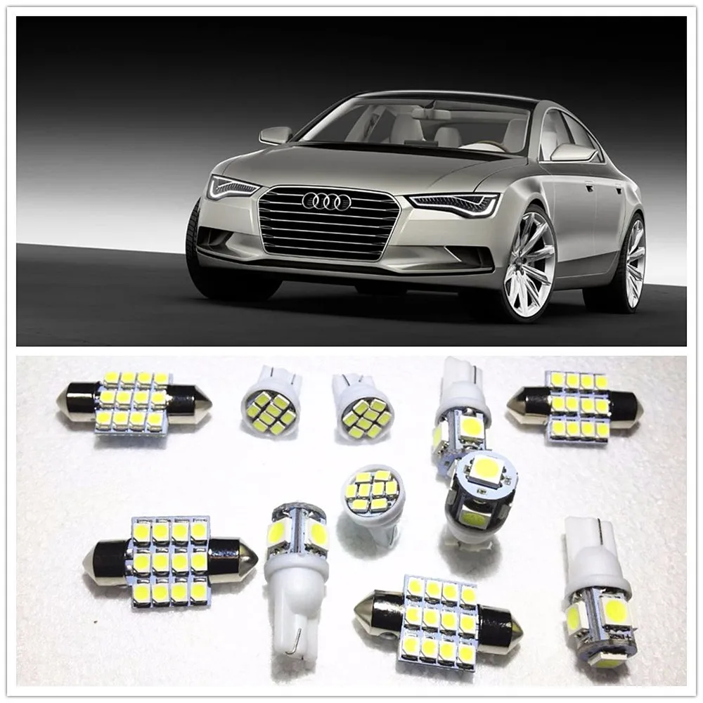 11 комплектов белых светодиодных ламп посылка карта купол для Audi 200 A1 A3 A4 A5 A6 A7 A8 Q3 Q5