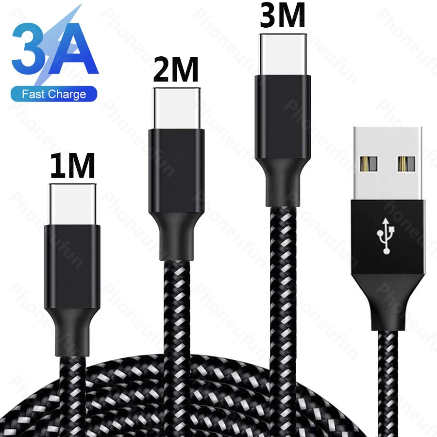 Кабель зарядный USB Type C 1/2/3 м 3 А для Samsung Galaxy S10/S10e/S9/S8 Plus/A70/A80/A50/A20S/Note 9/8/1/2/3