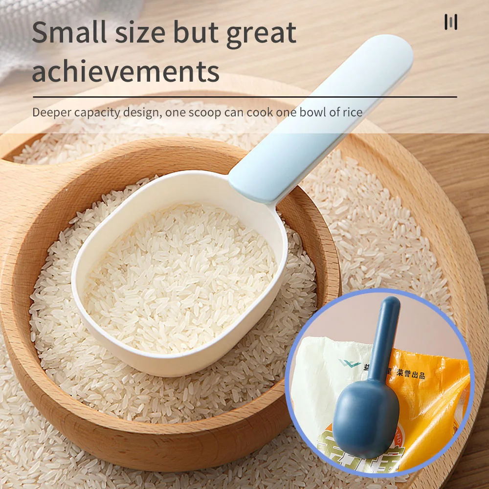 

Multifunctional Plastic Rice Spoon Food Grade Coarse Grain Measuring Spoon with Sealing Clips Kitchen Tools Scooping Rice Spoon