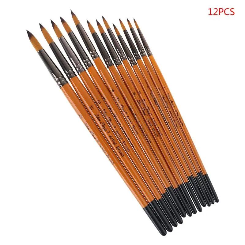 

12pcs Professional Painting Brushes Nylon Hair Artist Watercolor Acrylic Gouache K3KE